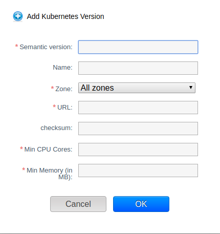 Add Kubernetes Supported Version form.