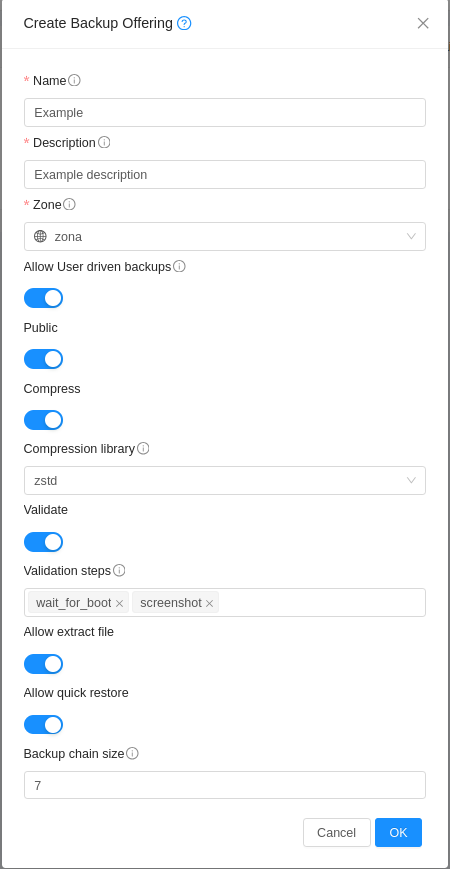 KBOSS backup offering creation wizard