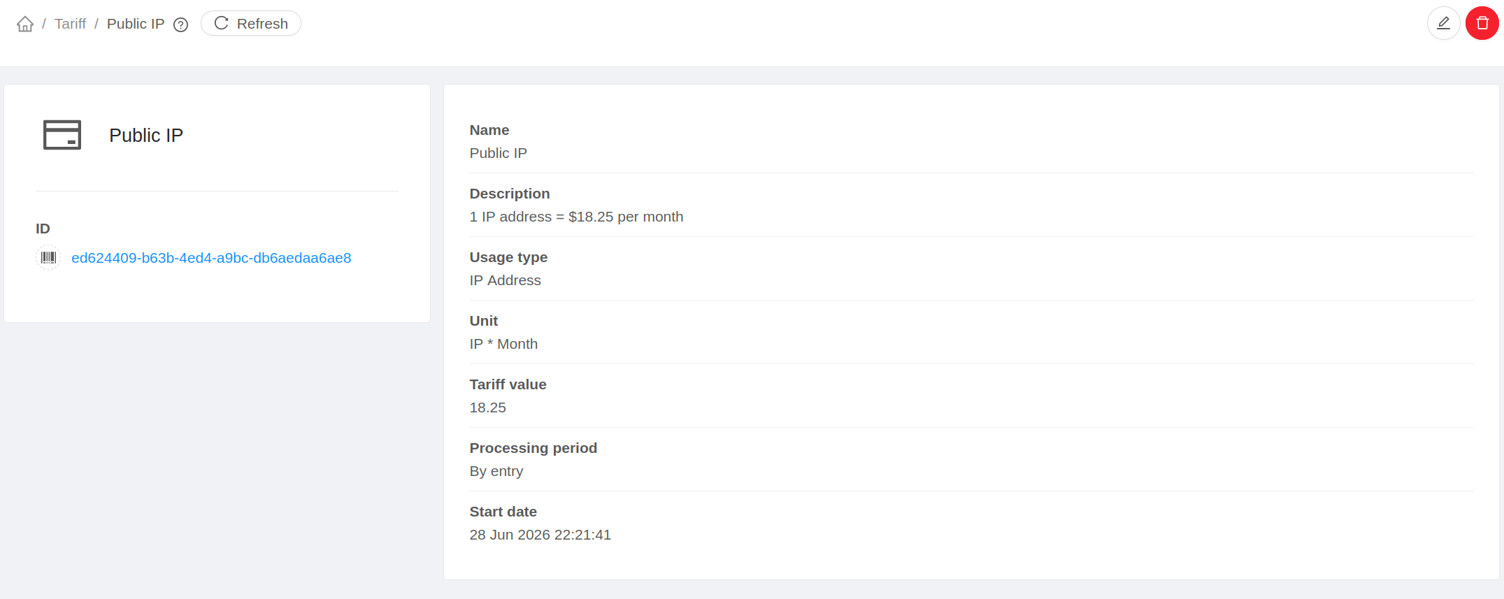 Example of a fixed quota tariff