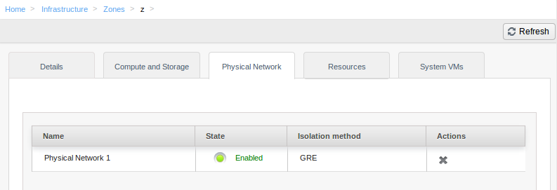 a screenshot of a physical network with the GRE isolation type