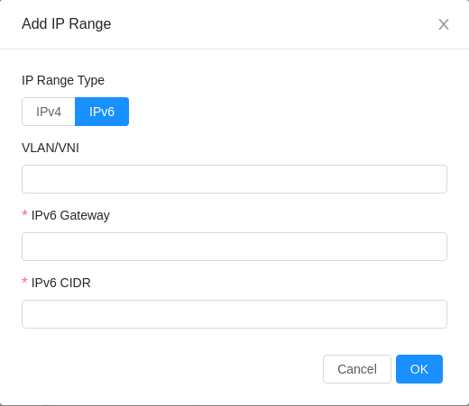 Add Public IPv6 Range form.