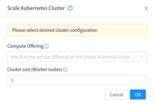 Scale Kubernetes Cluster form.