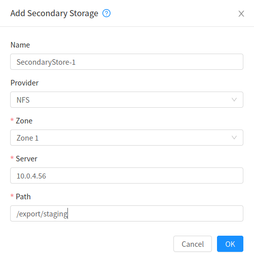 a screenshot of adding secondary staging store