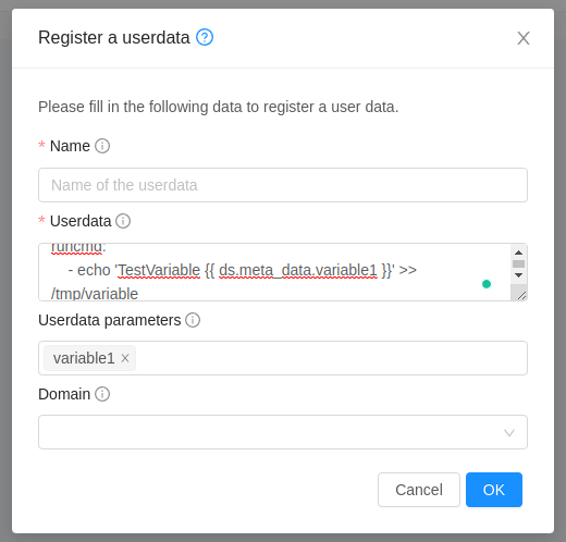 Regiser userdata with variables dialog box