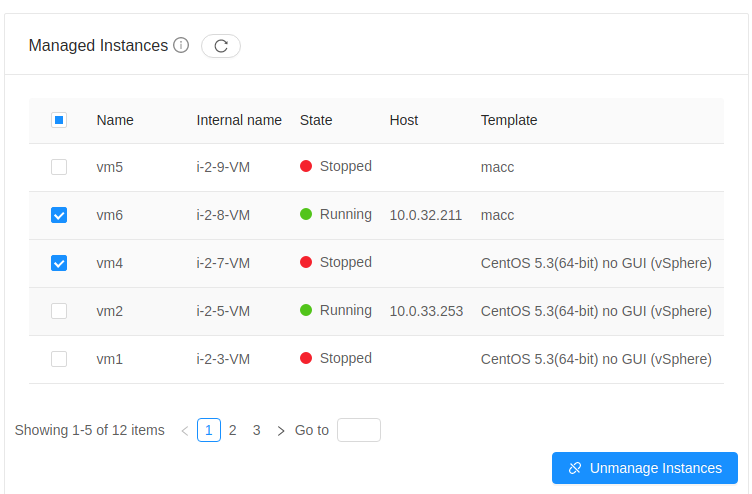 button to unmanage an instance